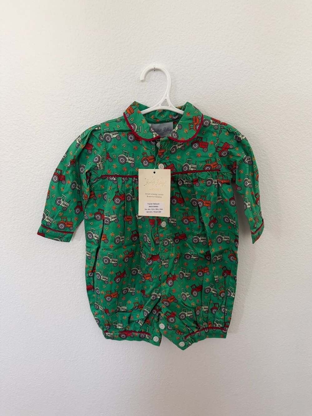 Rachel Riley London Tractor Babysuit Green 6M